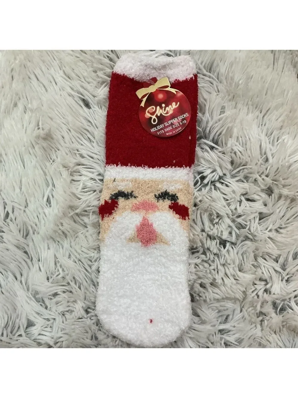Kohls Shine holiday santa themed fuzzy sock